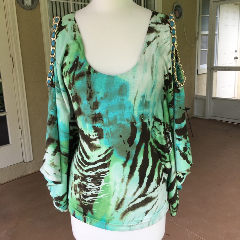 Sky Animal Print Cold Shoulder Top L